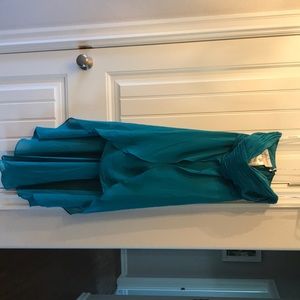 David’s bridal bridesmaids dress. Oasis blue.